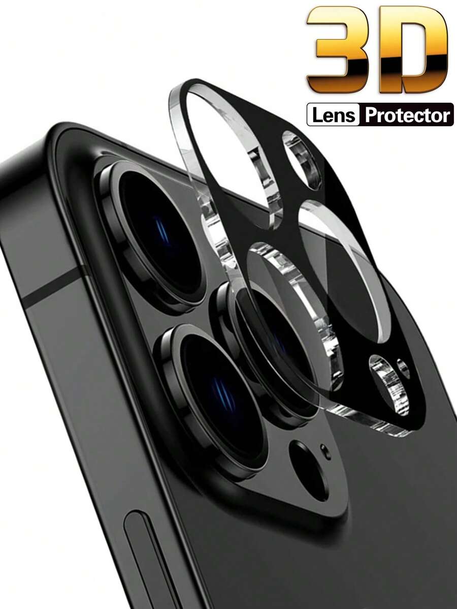 1pc Full Coverage Camera Lens Protector Anti-Scratch Protective Film Accessories Compatible With IPhone////Redmi/OPPO/OnePlus - Black - View 1