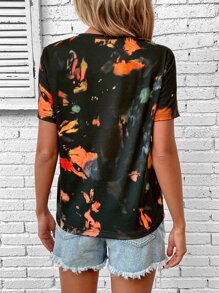 SHEIN LUNE Tie Dye Slogan Graphic Tee - Multicolor - View 2
