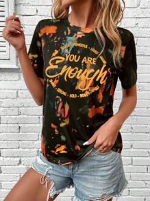 SHEIN LUNE Tie Dye Slogan Graphic Tee - Multicolor - View 3