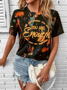 SHEIN LUNE Tie Dye Slogan Graphic Tee - Multicolor - View 4