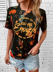 SHEIN LUNE Tie Dye Slogan Graphic Tee - Multicolor - View 5