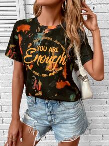 SHEIN LUNE Tie Dye Slogan Graphic Tee - Multicolor - View 6