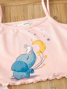 Girls Cartoon Graphic Lettuce Trim PJ Set With Eye Cover - Multicolor - View 3