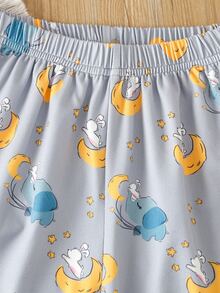 Girls Cartoon Graphic Lettuce Trim PJ Set With Eye Cover - Multicolor - View 4