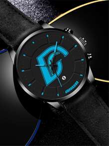 1入組男士圓形指針石英手錶和3入組珠子裝飾手環 - 黑色 - 查看 3