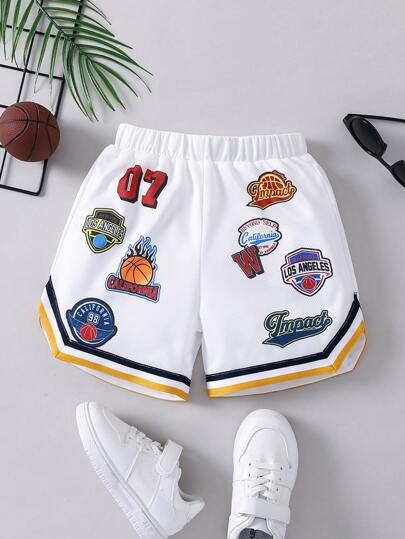 SHEIN Young Boy White Letter Graphic Sporty Casual Shorts For Summer