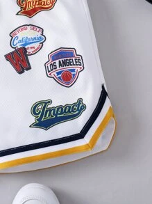 SHEIN Chàng trai trẻ Trắng Đồ họa Chữ cái Thể thao Giải trí Quần short Cho mùa hè - trắng - Xem 5