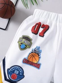 SHEIN Chàng trai trẻ Trắng Đồ họa Chữ cái Thể thao Giải trí Quần short Cho mùa hè - trắng - Xem 6