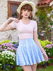 Pointelle Knit Crop Top - Baby Pink - View 2