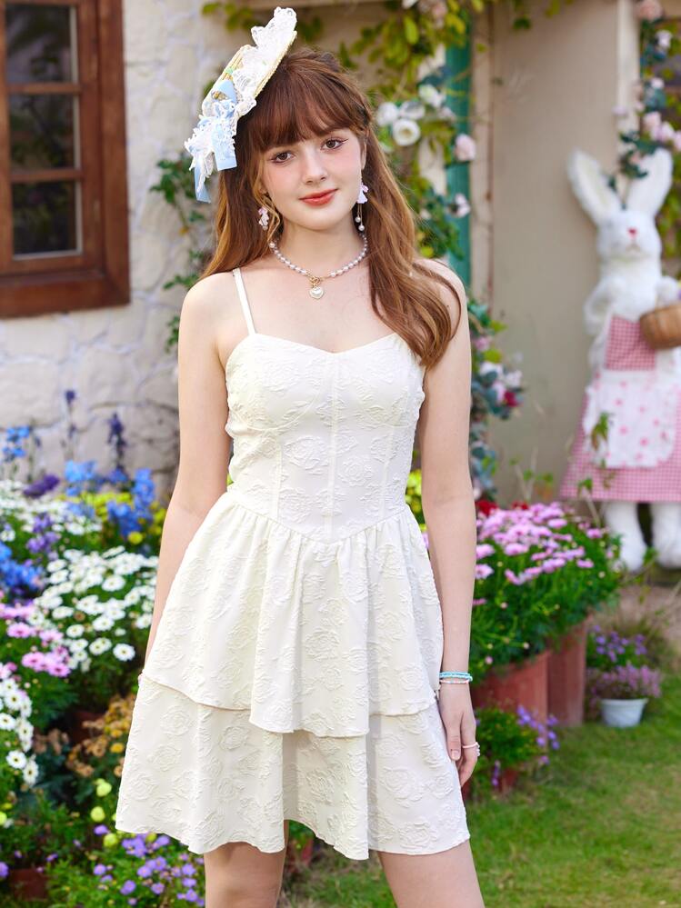 ROMWE Kawaii Jacquard Two Layer Hem Cami Dress | SHEIN South Africa