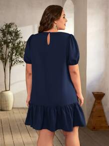 SHEIN Clasi Vestido smock de manga farol bajo con fruncido - Azul Marino - Ver 2