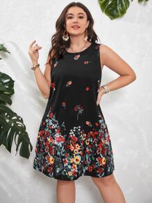 SHEIN LUNE Vestido tank con estampado floral - Negro - Ver 4