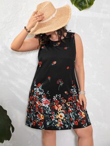 SHEIN LUNE Vestido tank con estampado floral - Negro - Ver 5