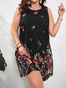 SHEIN LUNE Vestido tank con estampado floral - Negro - Ver 7