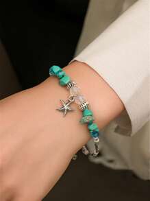 1 chiếc đồng hồ thạch anh trang trí bằng đá thạch anh & 1 chiếc vòng tay sao biển quyến rũ - Bạc - Xem 4