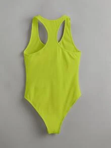 SHEIN BASICS Chất rắn Scoop Cổ Racerback Bodysuit dây - Màu xanh chanh - Xem 6