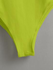 SHEIN BASICS Chất rắn Scoop Cổ Racerback Bodysuit dây - Màu xanh chanh - Xem 9