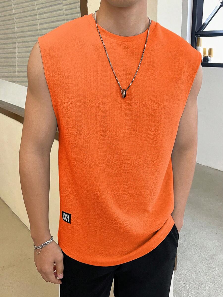 GENTILAND 男士字母補丁細節背心上衣 - 橘色 - 查看 1