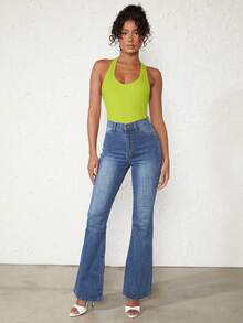 SHEIN BASICS Chất rắn Scoop Cổ Racerback Bodysuit dây - Màu xanh chanh - Xem 10