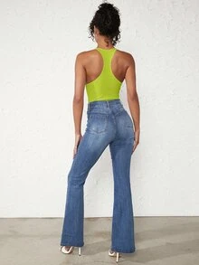 SHEIN BASICS Chất rắn Scoop Cổ Racerback Bodysuit dây - Màu xanh chanh - Xem 11