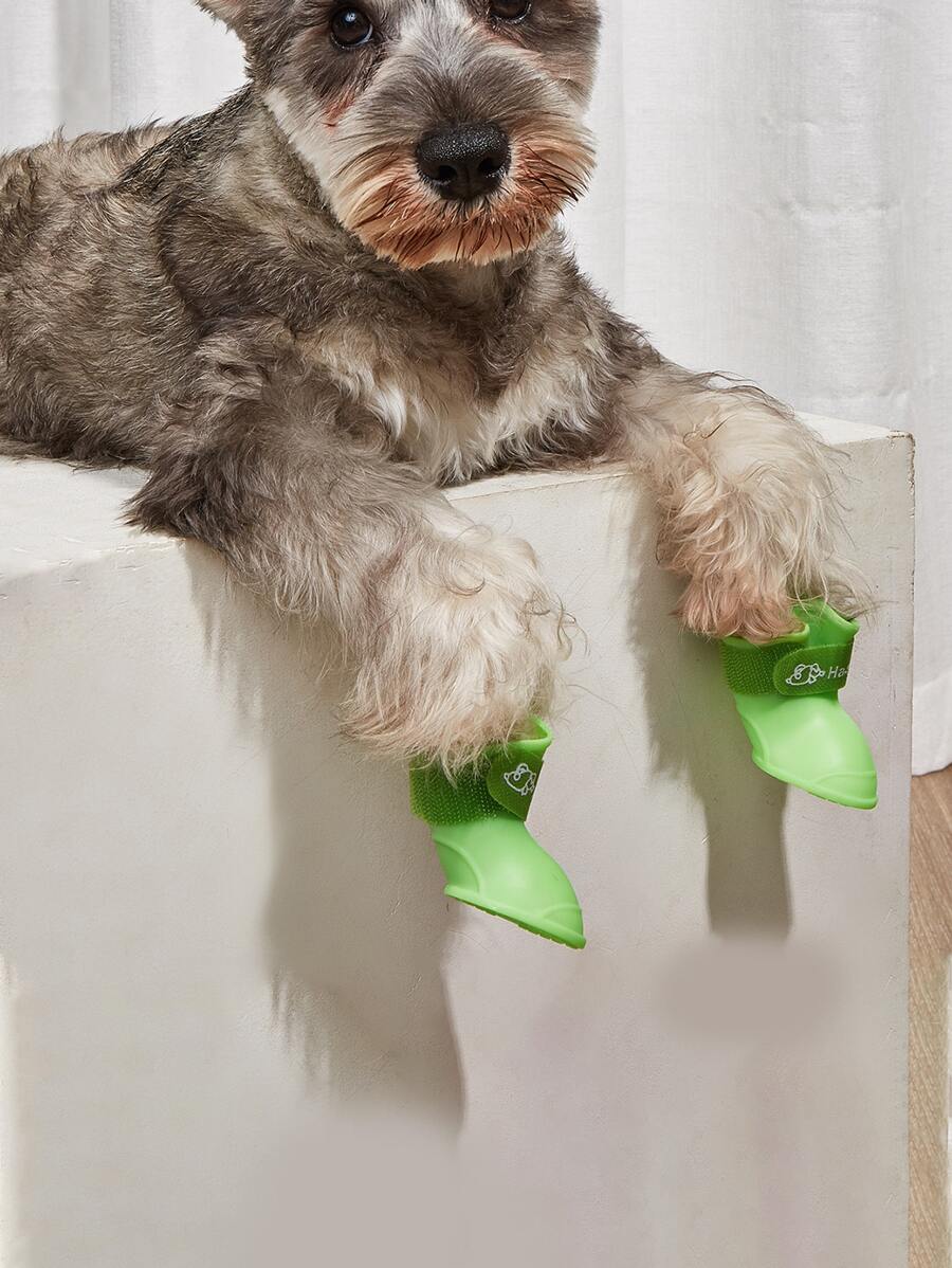 4pcs Letter Graphic Pet Rain Boots - Green - View 1