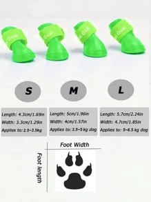 4pcs Letter Graphic Pet Rain Boots - Green - View 2