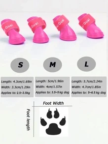 4pcs Letter Graphic Pet Rain Boots,Adjustable Straps & Waterproof Outdoor Booties For Snow & Rain - Pink - View 2