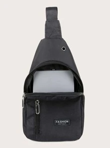 Mini Letter Patch Decor Sling Bag - Black - View 5