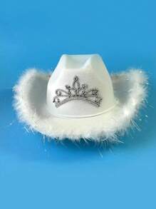 派對鑲鑽裝飾牛仔帽 - 白色 - 查看 3