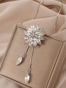 長項鍊套頭毛衣鏈條女士服裝鏈條創意仿水晶鑽石雪花服裝吊墜時尚 - 白色 - 查看 2