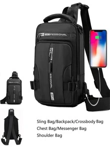 HAOSHUAI 男士單肩包胸單肩斜挎包旅行運動遠足男斜挎包迷你背包4種用途 - 黑色 - 查看 1