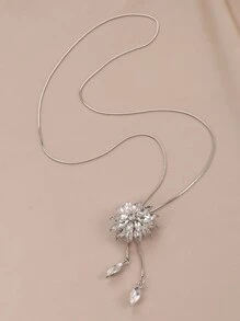 長項鍊套頭毛衣鏈條女士服裝鏈條創意仿水晶鑽石雪花服裝吊墜時尚 - 白色 - 查看 3