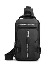 HAOSHUAI 男士單肩包胸單肩斜挎包旅行運動遠足男斜挎包迷你背包4種用途 - 黑色 - 查看 7