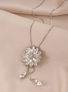 長項鍊套頭毛衣鏈條女士服裝鏈條創意仿水晶鑽石雪花服裝吊墜時尚 - 白色 - 查看 4
