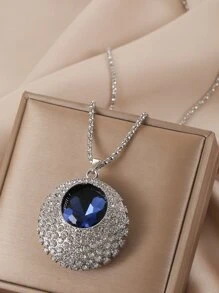 Rhinestone Decor Round Pendant Long Necklace For Women's Fashion Accessory - Multicolor - View 5