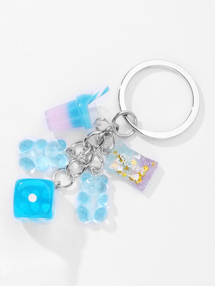 1pc Women Cartoon Bear Charm Cute Keychain Valentine's Day Valentines Souvenir Car Accessories Bag Charm School Goth Y2k Christmas Gift Ideas Bag Lanyards With Id Holder Car Accessories Bag Charms Car Accessories Teacher Friend Sister - Blue - View 1