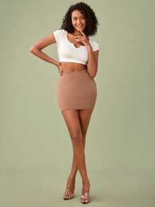 SHEIN BASICS Đường viền cổ có rãnh Áo phông Crop - trắng - Xem 6