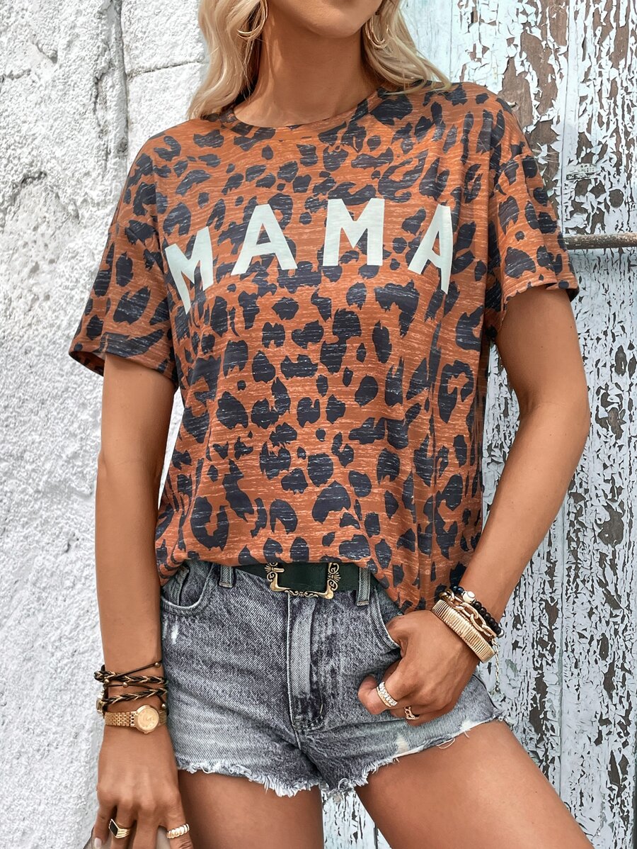 SHEIN LUNE Áo thun nữ In hoa Báo Lá thư Giải trí - Nhiều màu - Xem 1