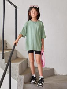 SHEIN Tops con gái Hoa Lá thư Giải trí - Màu xanh Bạc hà - Xem 2