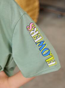 SHEIN Tops con gái Hoa Lá thư Giải trí - Màu xanh Bạc hà - Xem 3