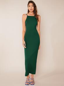 SHEIN BASICS Solid Cami Bodycon Dress - Dark Green - View 1
