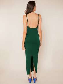 SHEIN BASICS Solid Cami Bodycon Dress - Dark Green - View 2