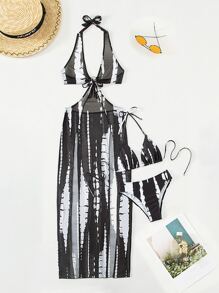 Swim SXY Summer Beach Tie Dye Halter Bikini Set With Cover Up