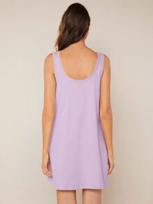 SHEIN BASICS Women's Solid Color Round Neck Casual Tank Style Dress - Lilac Purple - View 2