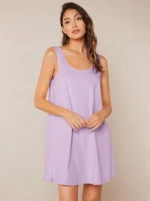 SHEIN BASICS Women's Solid Color Round Neck Casual Tank Style Dress - Lilac Purple - View 3