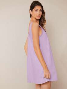 SHEIN BASICS Women's Solid Color Round Neck Casual Tank Style Dress - Lilac Purple - View 5