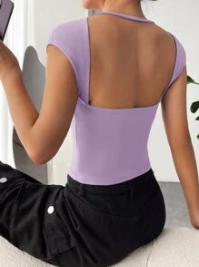 Muchica 素色露背蝙蝠袖T恤 - 紫丁香色 - 查看 1