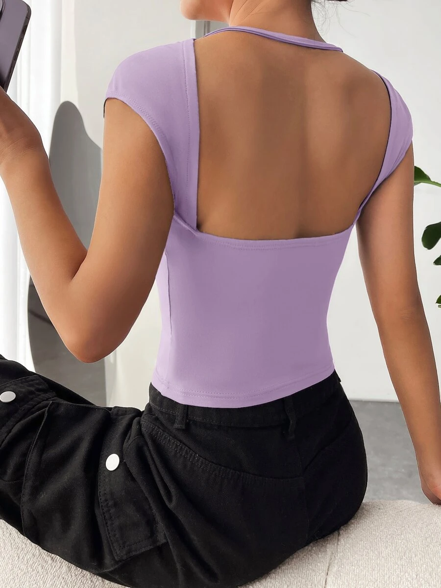 Muchica 素色露背蝙蝠袖T恤 - 紫丁香色 - 查看 1