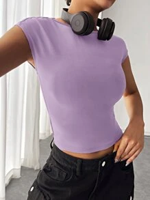 Muchica 素色露背蝙蝠袖T恤 - 紫丁香色 - 查看 2