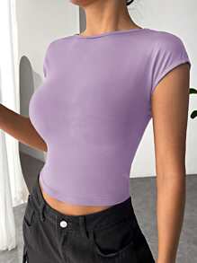 Muchica 素色露背蝙蝠袖T恤 - 紫丁香色 - 查看 3